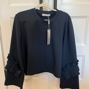 Solitaire Navy Ruffle Sleeve Top
